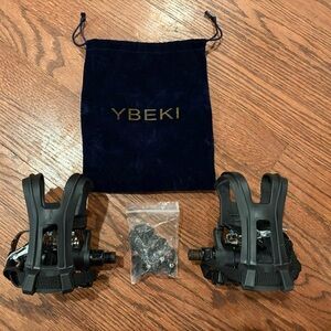 Ybeki Bike Pedals with Toe Clips and Straps New Open Package Black 1 Pair